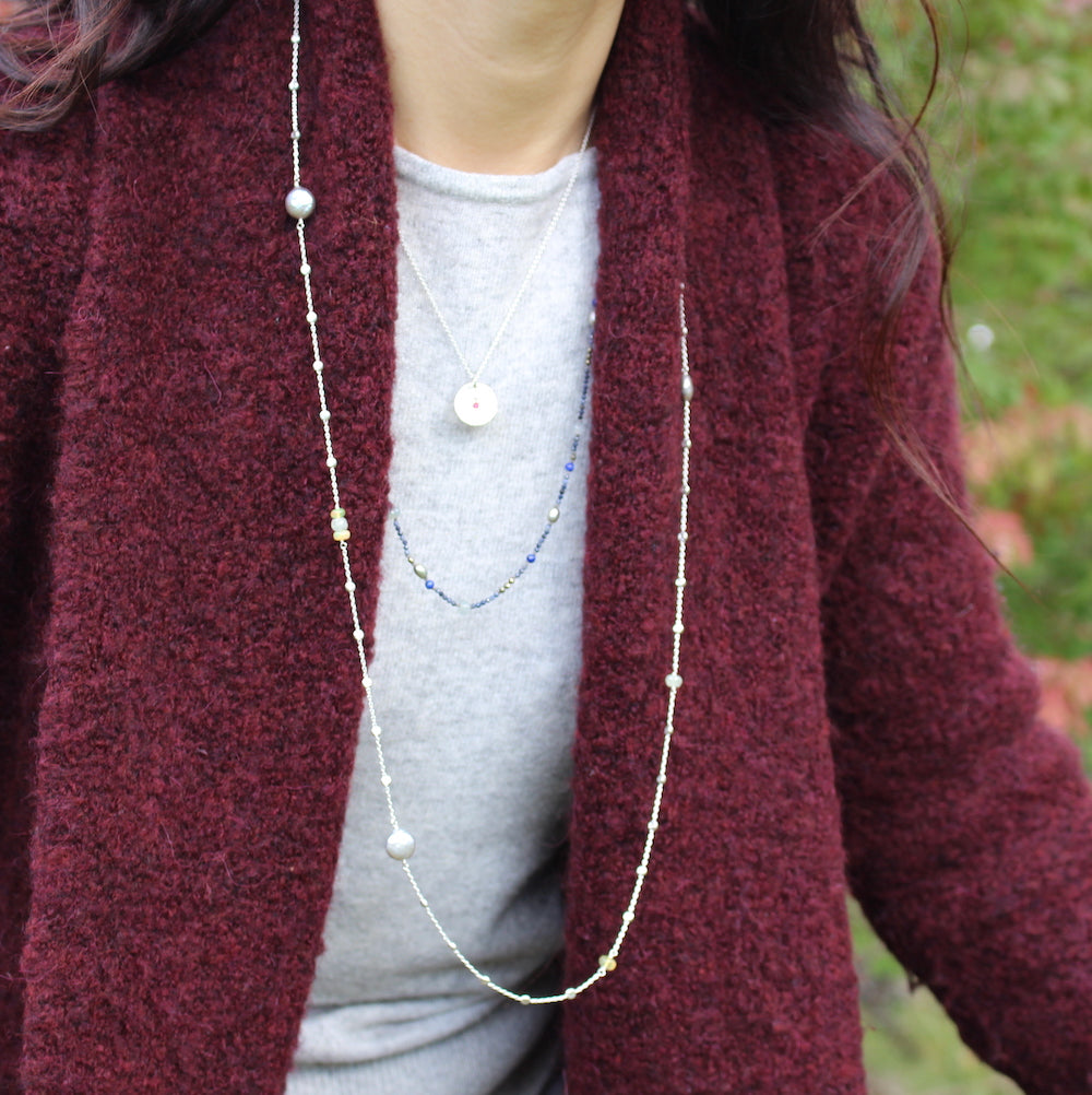 Long Silver and Gemstone Necklace