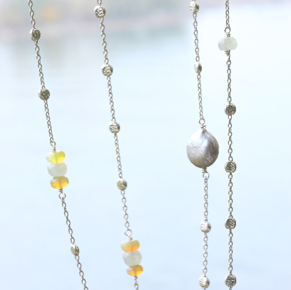 Long Silver and Gemstone Necklace