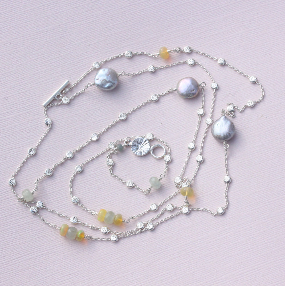 Long Silver and Gemstone Necklace