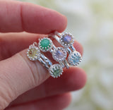 Rose Cut Gemstone Ring in Sterling Silver |  Crown Jewel | 6mm