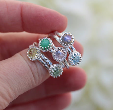 Rose Cut Gemstone Ring in Sterling Silver |  Crown Jewel | 6mm