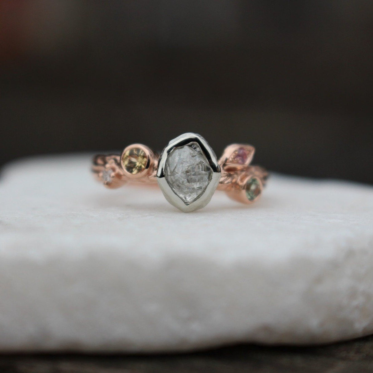 Rough diamond leaf and branch engagement ring - Kathryn Rebecca