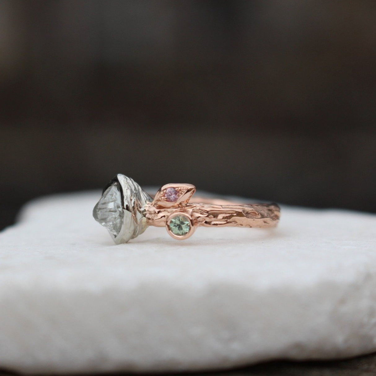 Rough diamond leaf and branch engagement ring - Kathryn Rebecca