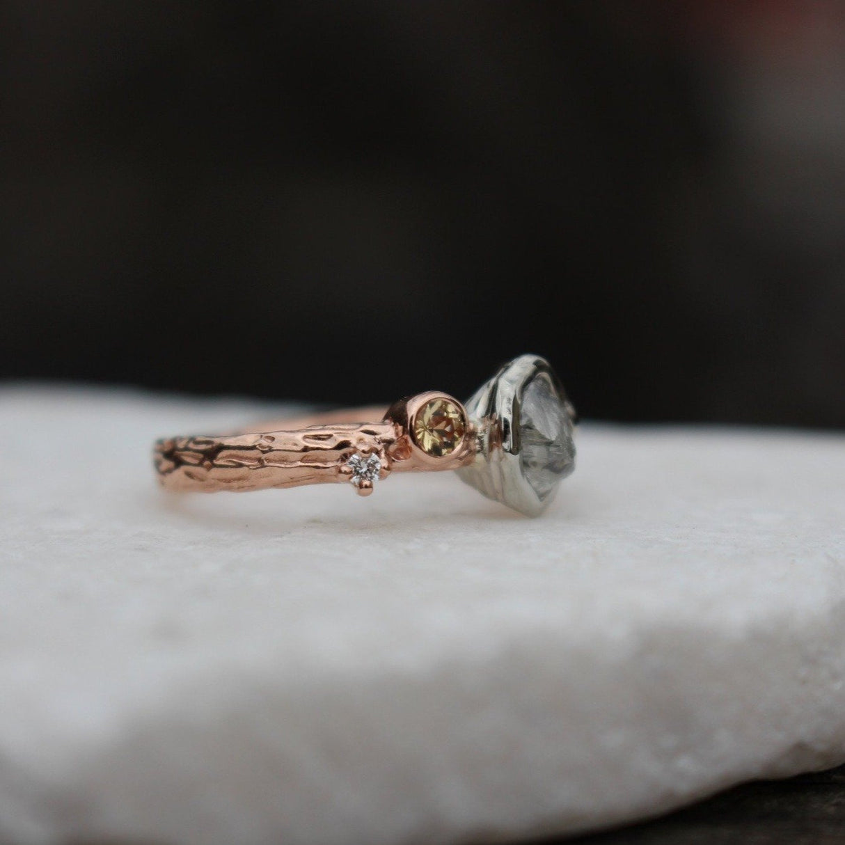 Rough diamond leaf and branch engagement ring - Kathryn Rebecca