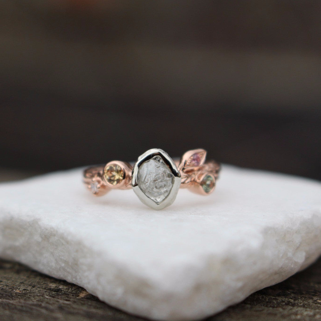 Rough diamond leaf and branch engagement ring - Kathryn Rebecca