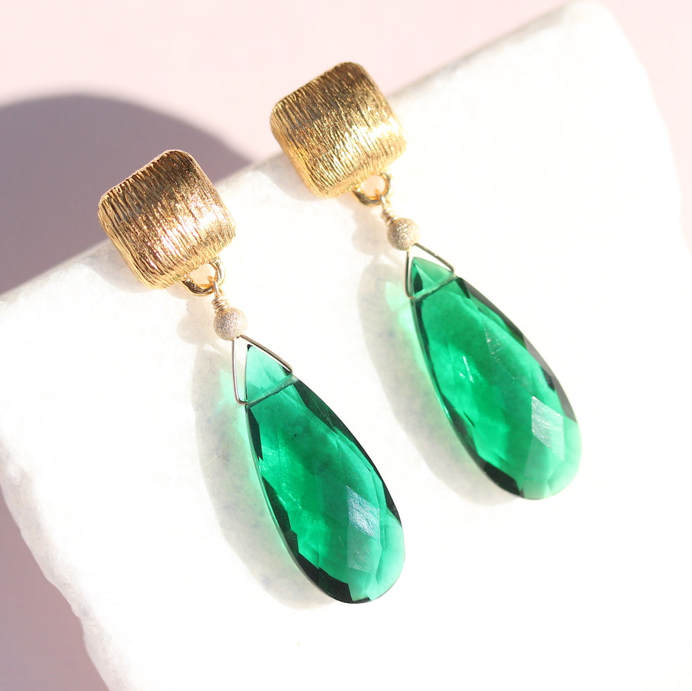 Large drop earring with gemstone