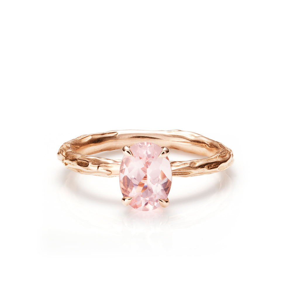 morganite ring on white background