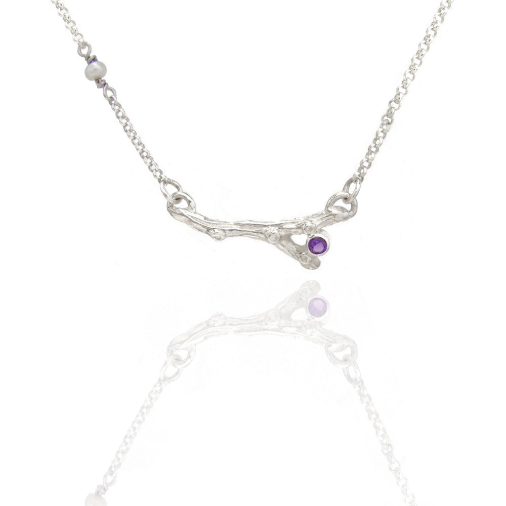 silver branch necklace with amethyst