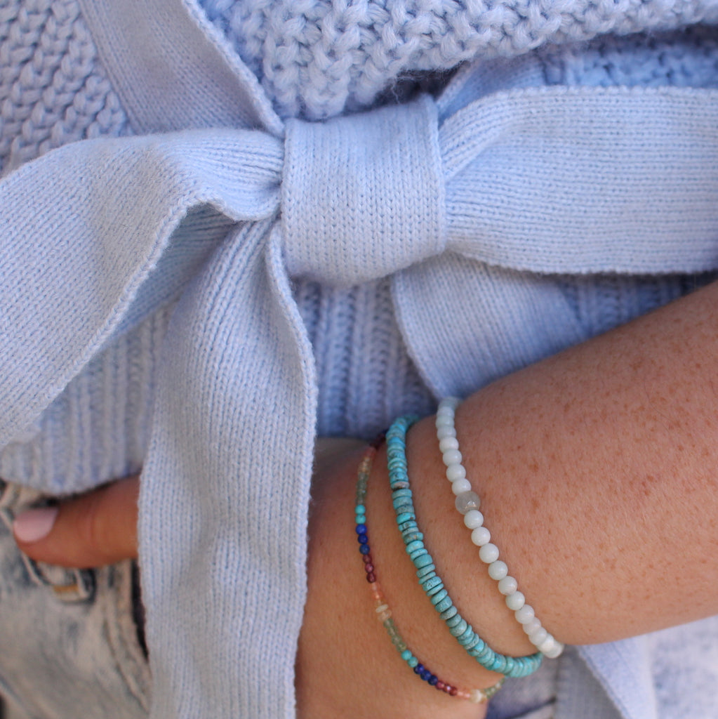 gemstone bracelets on wrist