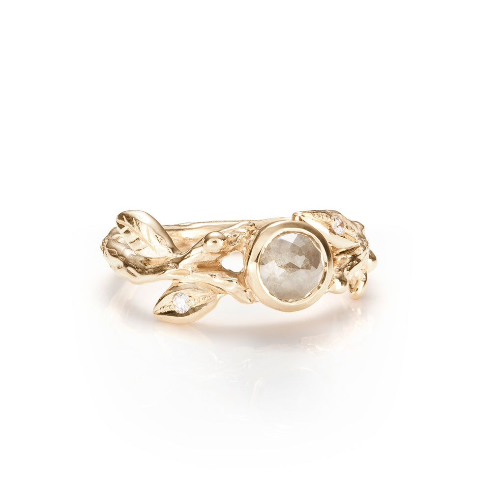 Branch and leaf rose cut diamond ring