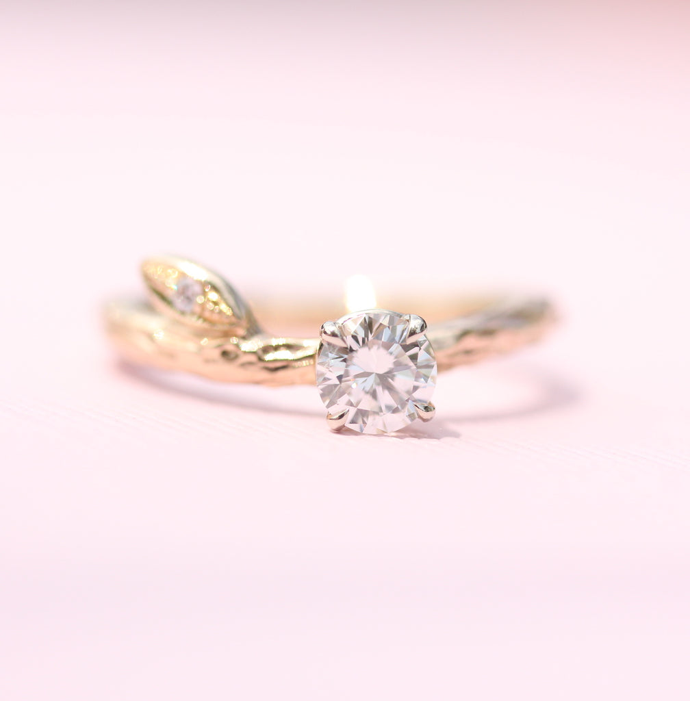 Branch and leaf engagement ring with diamond