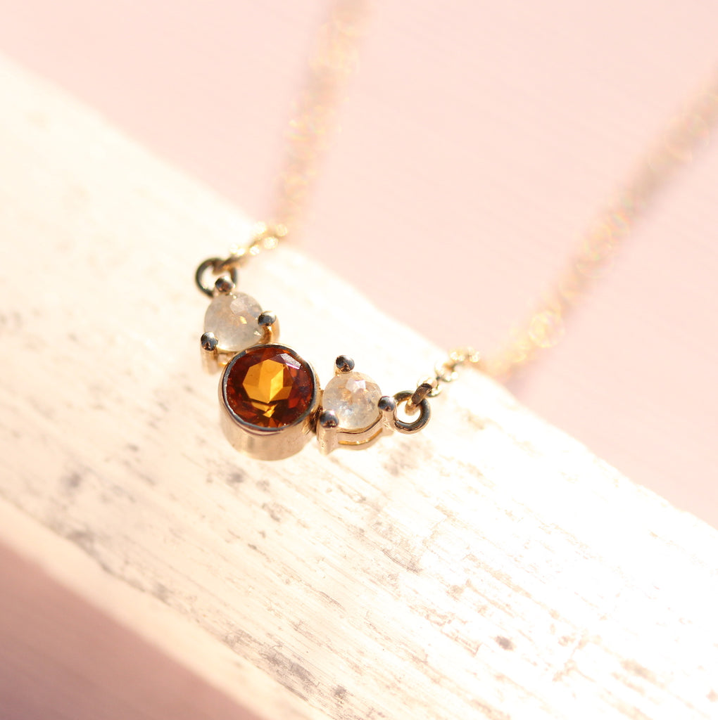 Citrine and rose cut diamond necklace