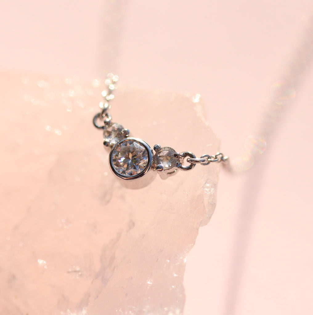 Moissanite and rose cut diamond necklace