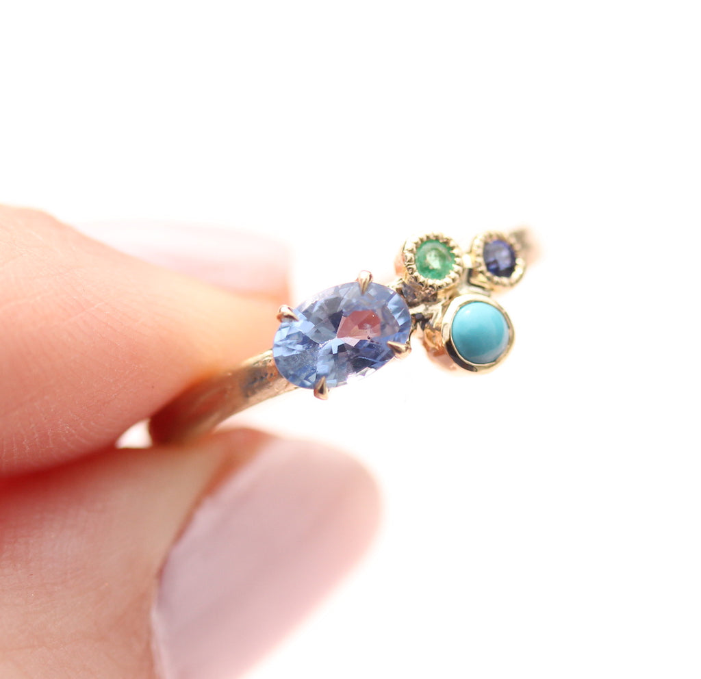 cluster gemstone family ring