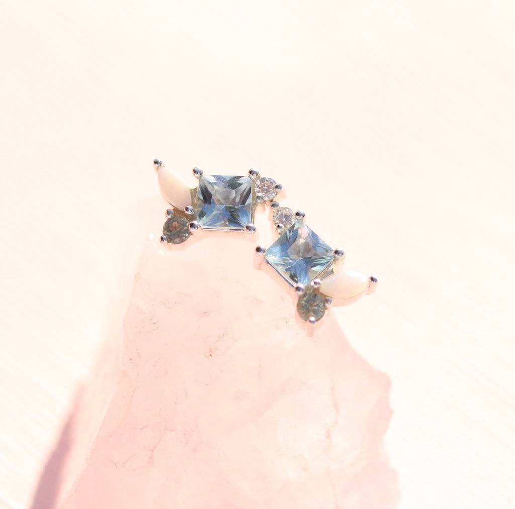 Silver Cluster Gemstone Stud