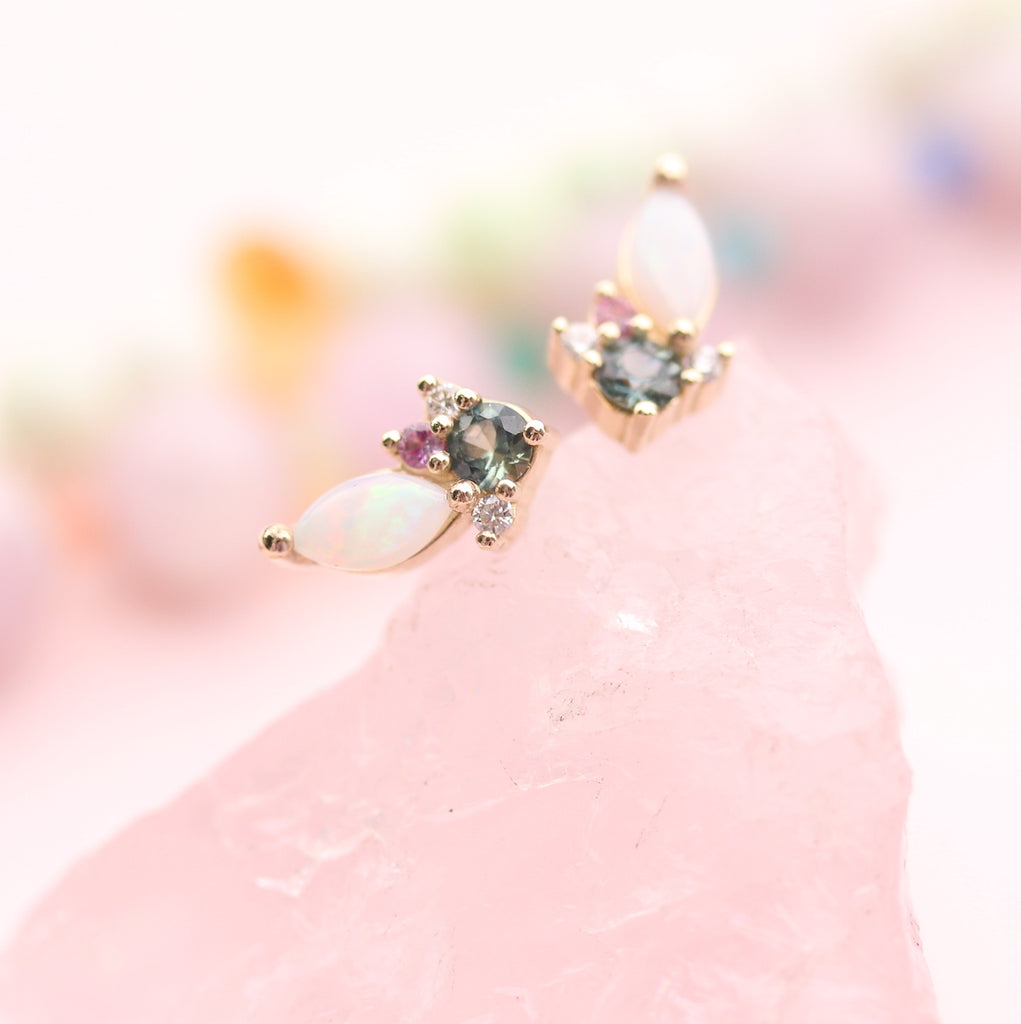 Gold Cluster Gemstone Stud