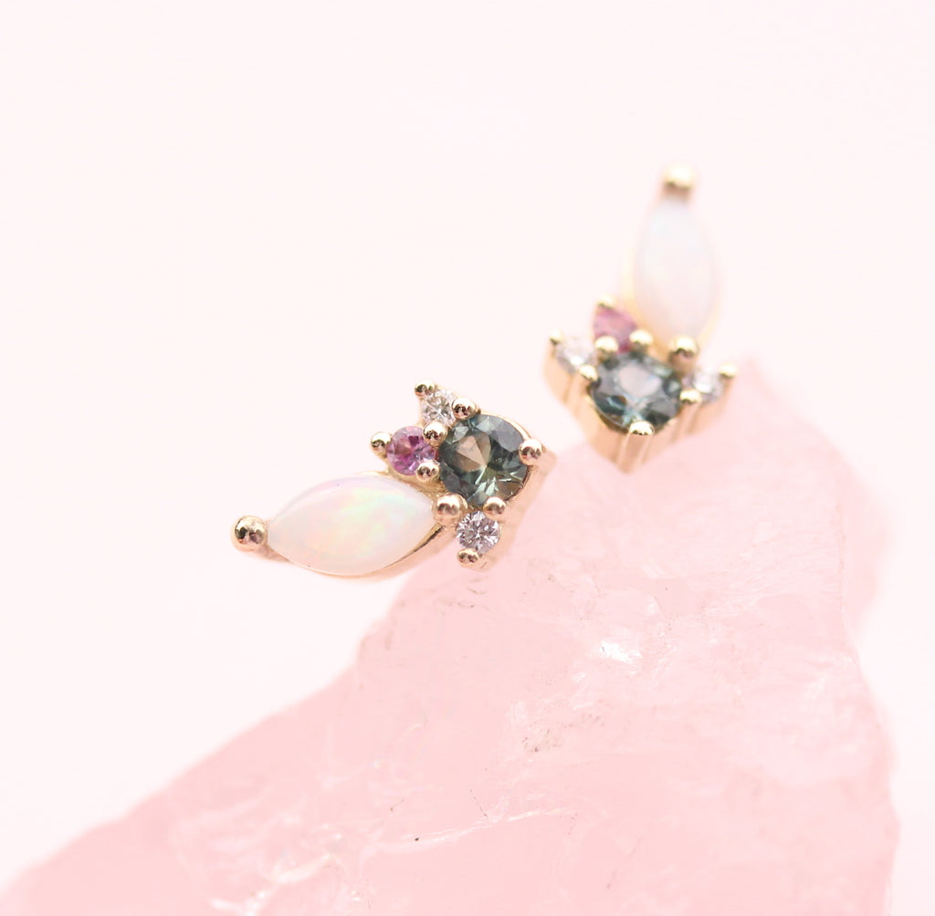 Gold Cluster Gemstone Stud