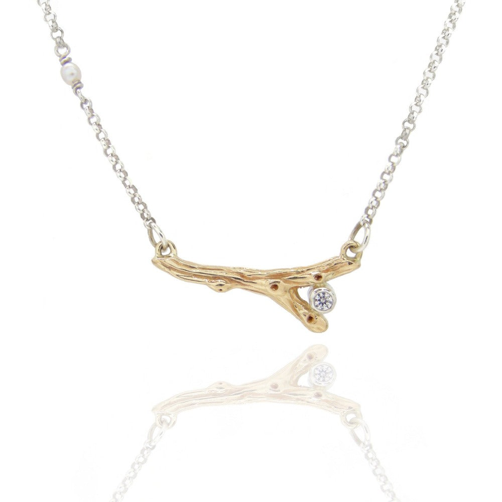 gold branch necklace with diamond