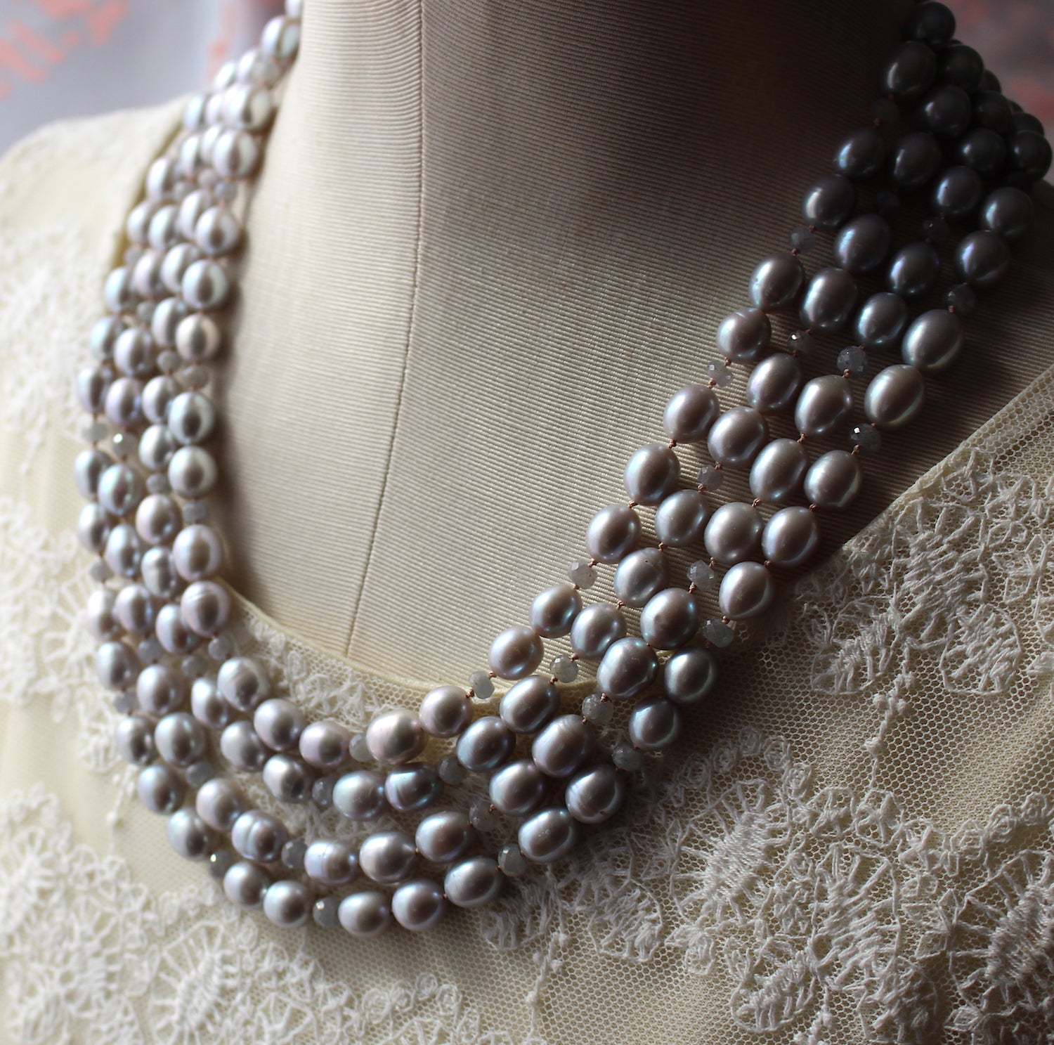 Long multi strand pearl necklace online