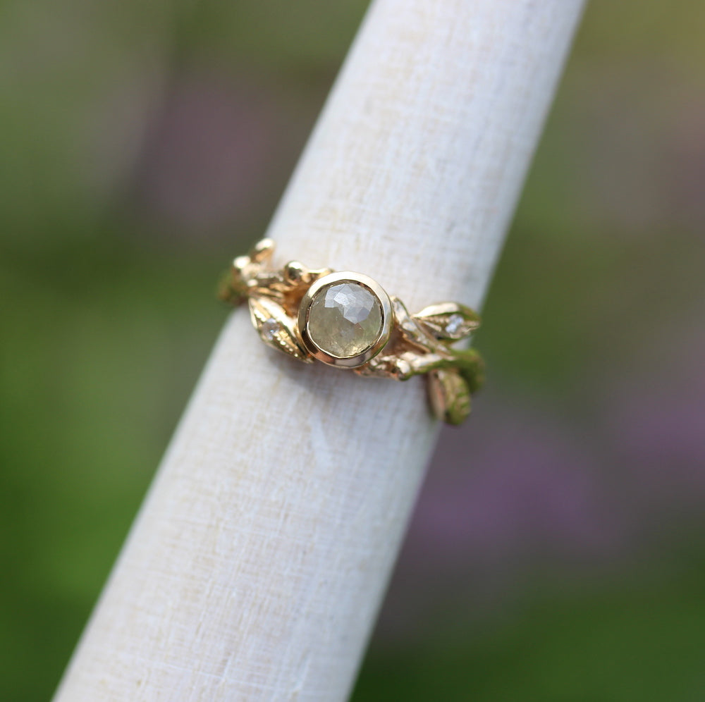Rose cut diamond leaf ring