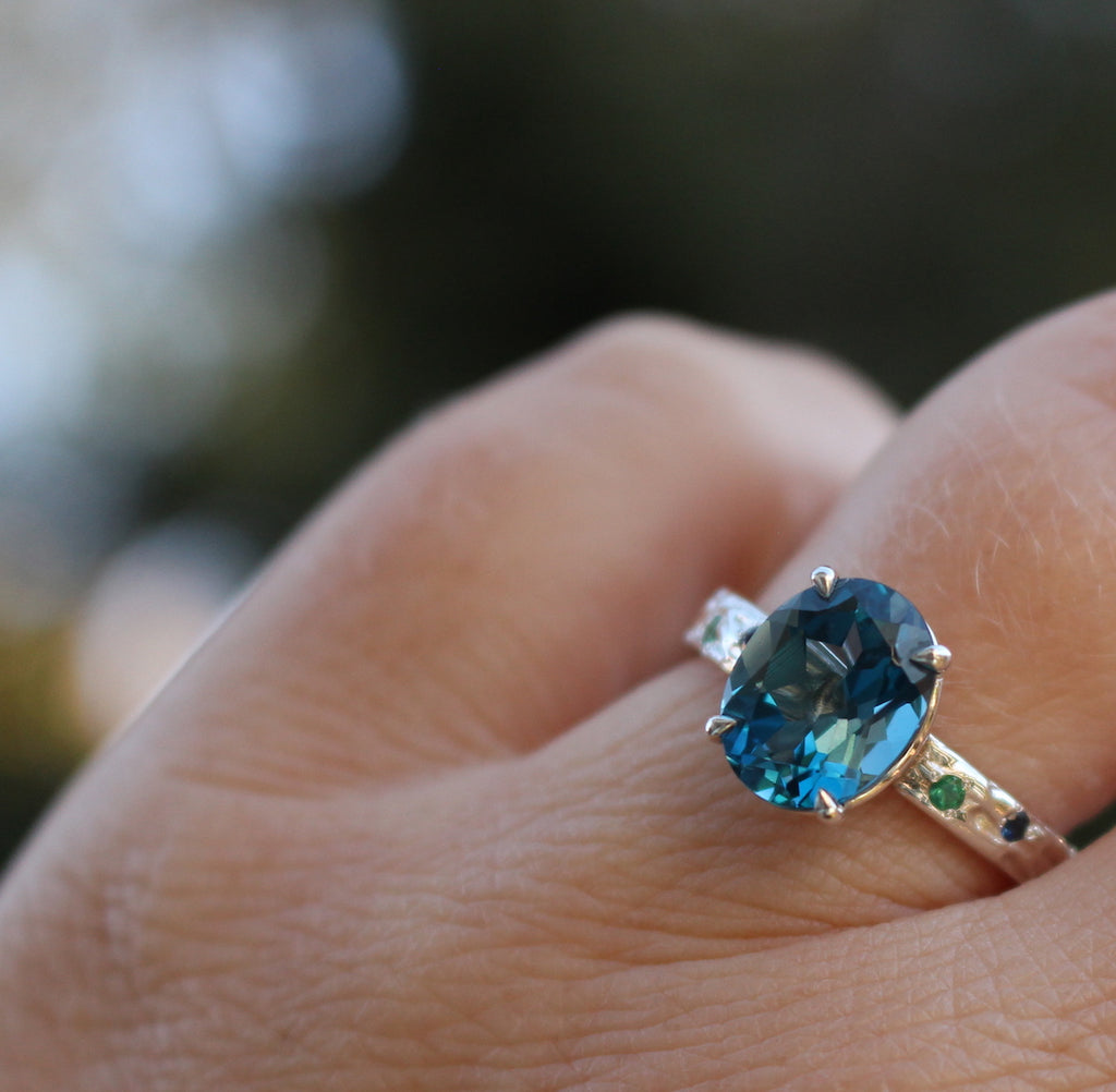 Blue Topaz Blooming Branch Ring