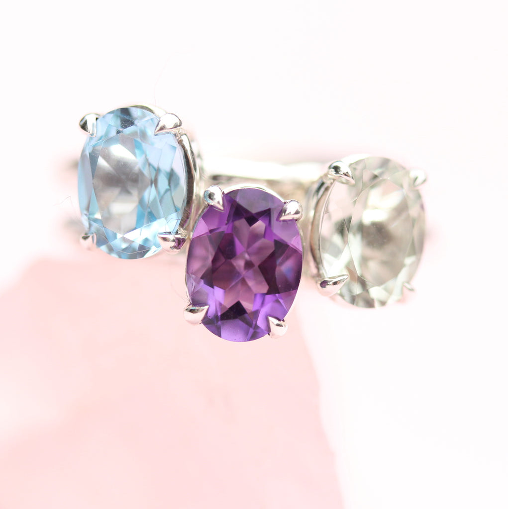 three coloured gemstone rings by kathryn rebecca