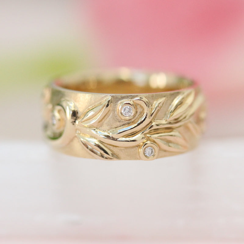 Leaf and vine wide ring