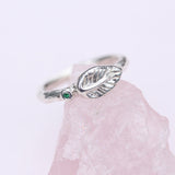 Sterling silver Leaf Ring with Emerald
