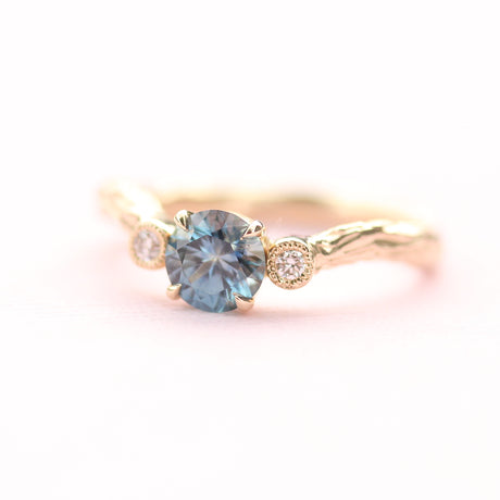 Three stone Montana sapphire ring