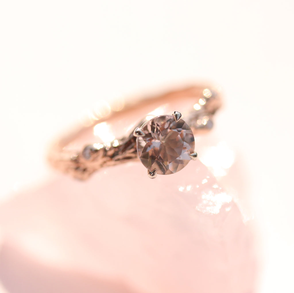 Rose gold branch ring with pink gemstone 