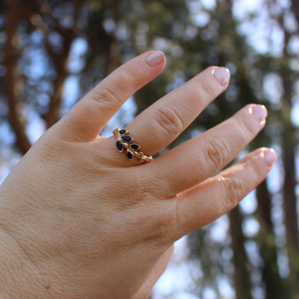 Marquise Leaf Ring on the finger