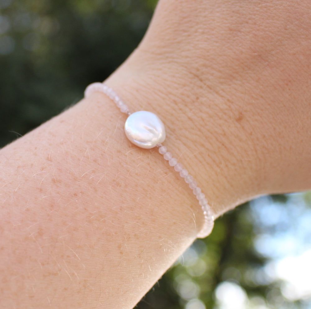 Coin pearl and Rose quartz bracelet