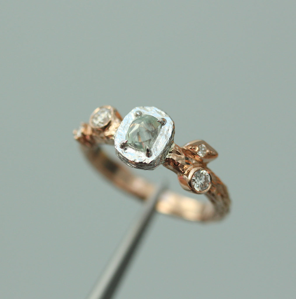 Blue rough diamond engagement ring