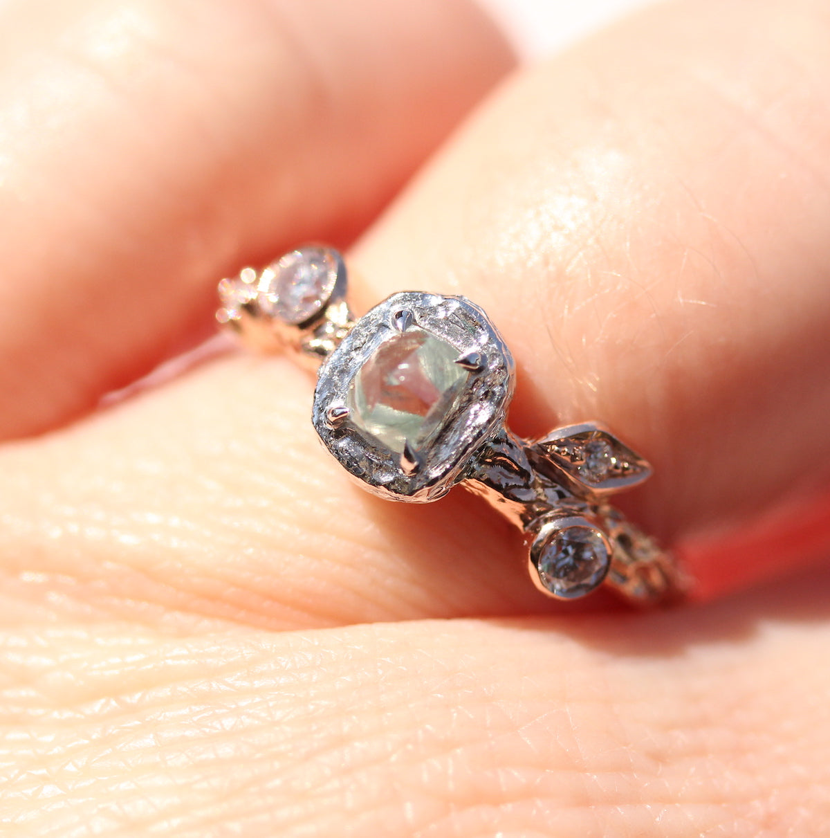 Vine Rough Cut Diamond Leaf Ring - Jennifer Dawes Design