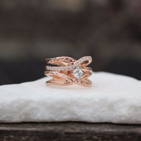Wide Rose gold diamond ring