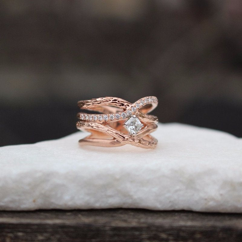 Wide Rose gold diamond ring